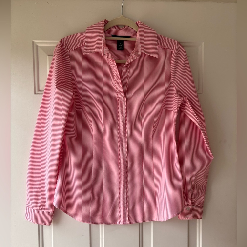 White House Black Market Pink and White Striped Shirt